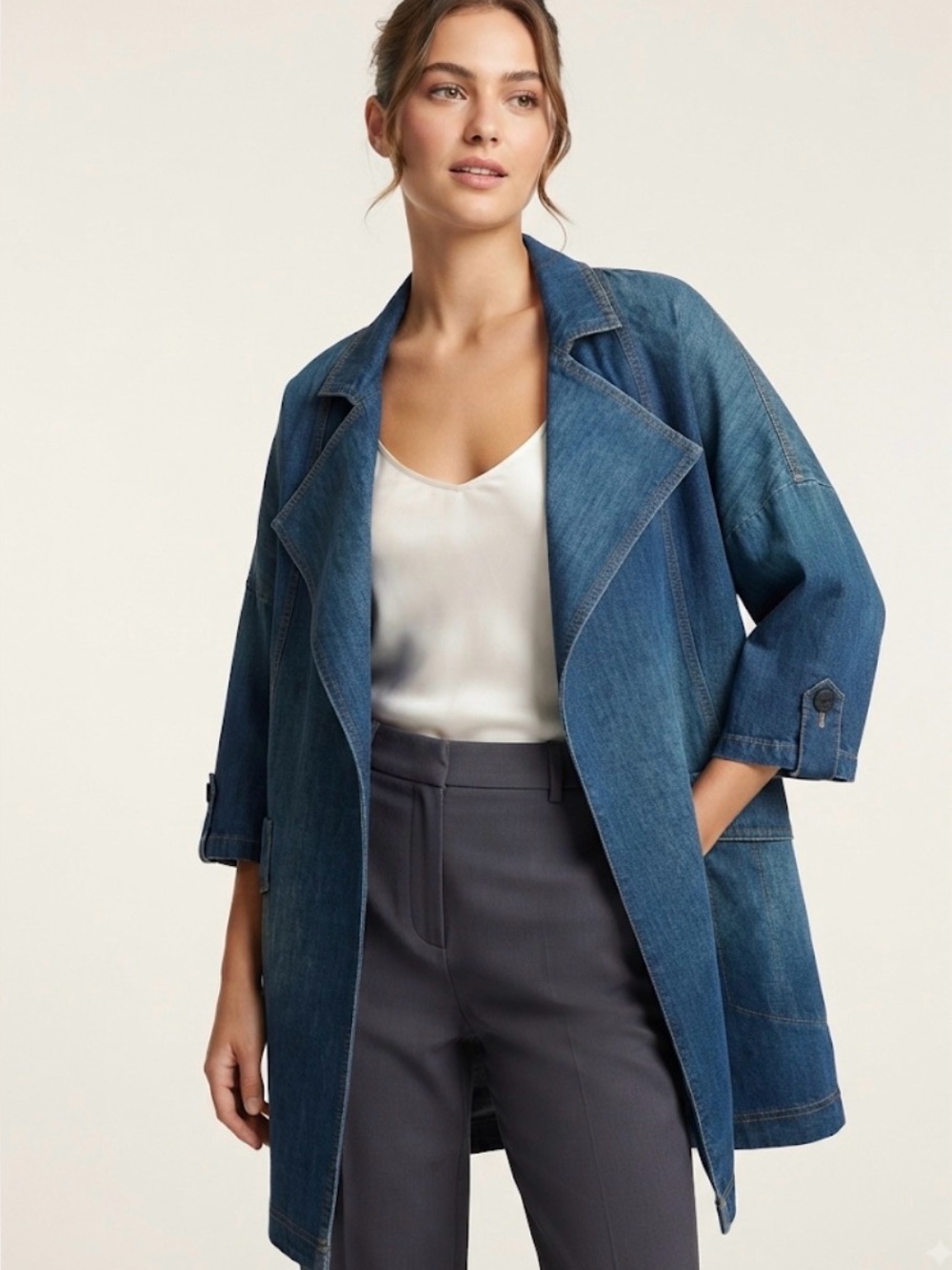 Brand: Armani Exchange (A|X)  Denim Open-Front Coatigan - Blue XS